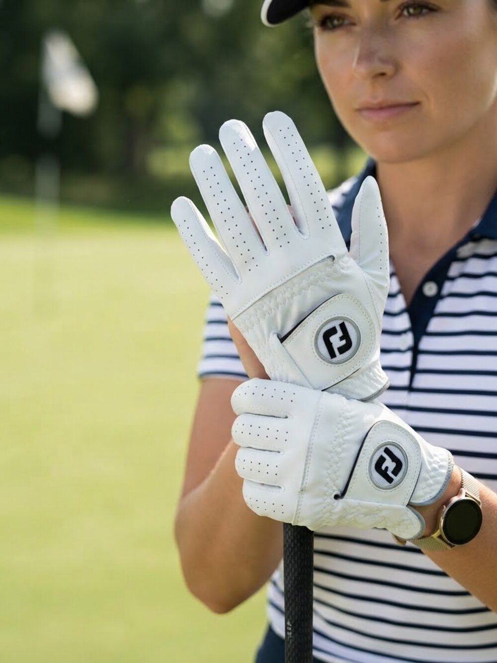 FootJoy Womens White Golf Gloves Pair Hook and Loop Logo Breathable Perforated